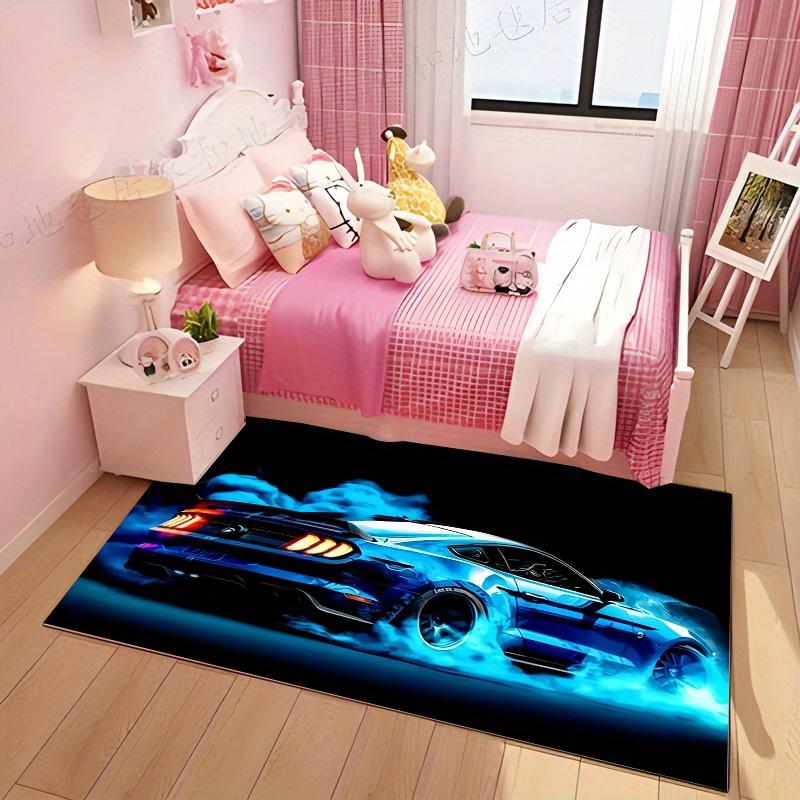 Blauer Sportwagen Design Teppich, für Wohnzimmer, Schlafzimmer, Spielzimmer Dekor - Auto Kunst Bodenmatte