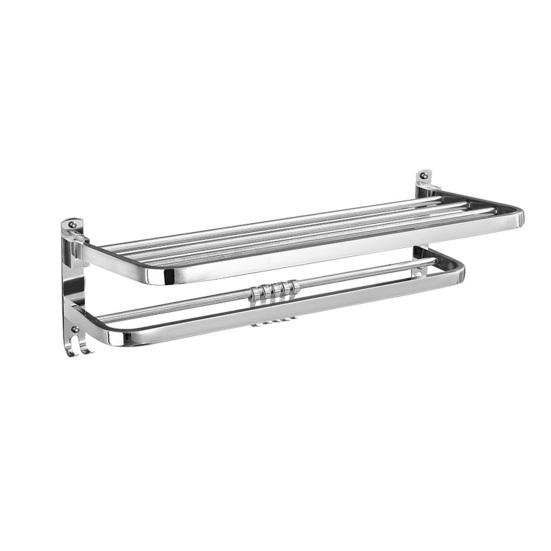 Towel Rack Foldable Towel Shelf with Movable Hooks Rustproof Wall