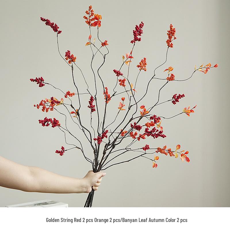 Artificial Flower Arrangement for Home Decor - Persimmon and Pomegranate Branches for Living Room, Dining Table, or Entrance Hall Display