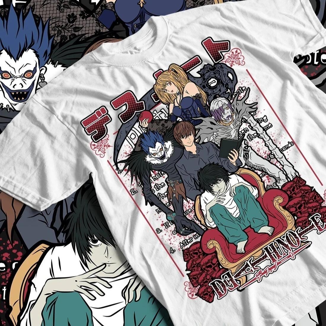 

2026 Футболка Death Note L Кира Рюк Манга с Хоррор Аниме Подарок Футболка, Мужская и Женская Летняя Хлопковая Удобная Свободная Модная Футболка 4XL