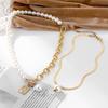 Vintage Baroque Pearl Square Pendant Necklace Alloy Pearl Splicing OT Buckle Stacked Necklace Women's Luxury Jewelry Necklaces