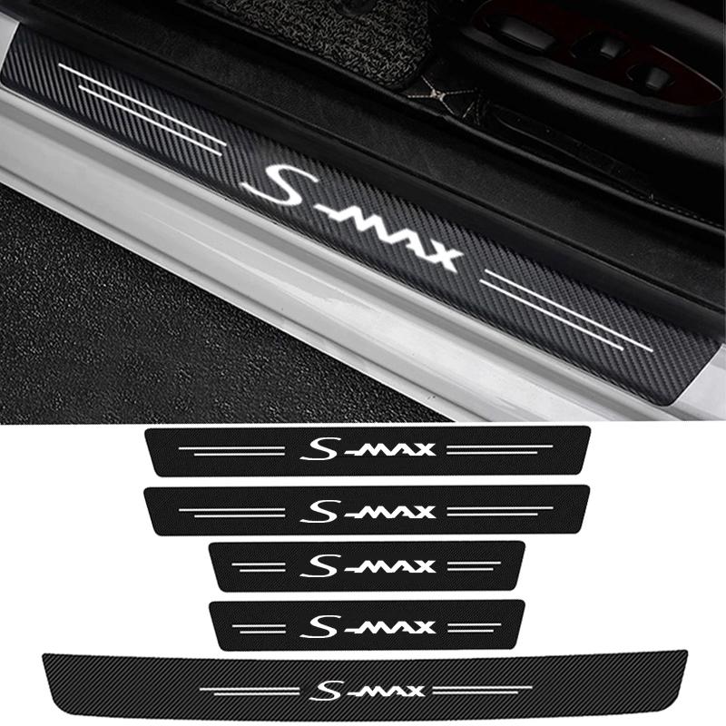 FENK5 Car Trunk Bumper Sticker Door Sill Threshold Protector Pad For Ford S-MAX Logo 2023 Carbon Fiber Door Pedal Anti-Scratch Cover