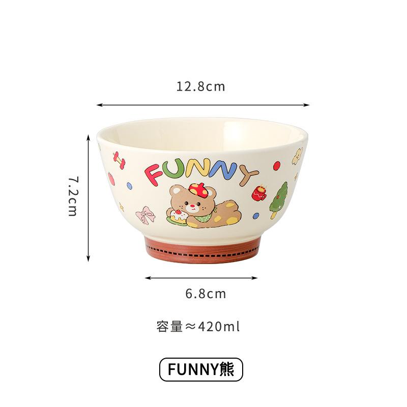 Cute Rice Bowl 2025 Tableware Household Bowl Gift Box Set Cartoon Dessert Bowl Souvenir Ceramic Rice Bowl