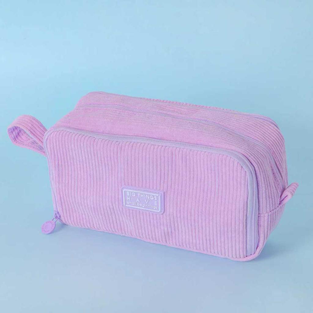 Corduroy Pencil Case Large Capacity Stationery Bag Vintage Style Zipper Pouch for School Students Unisex