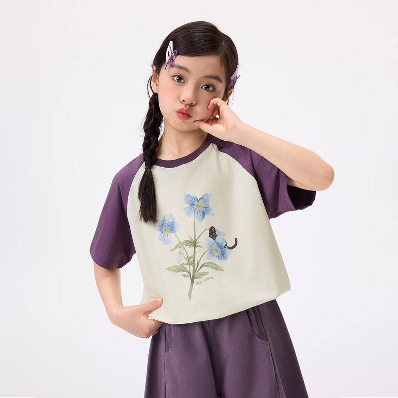 Xiaoyinman Girls' Color-Blocked Printed T-shirt