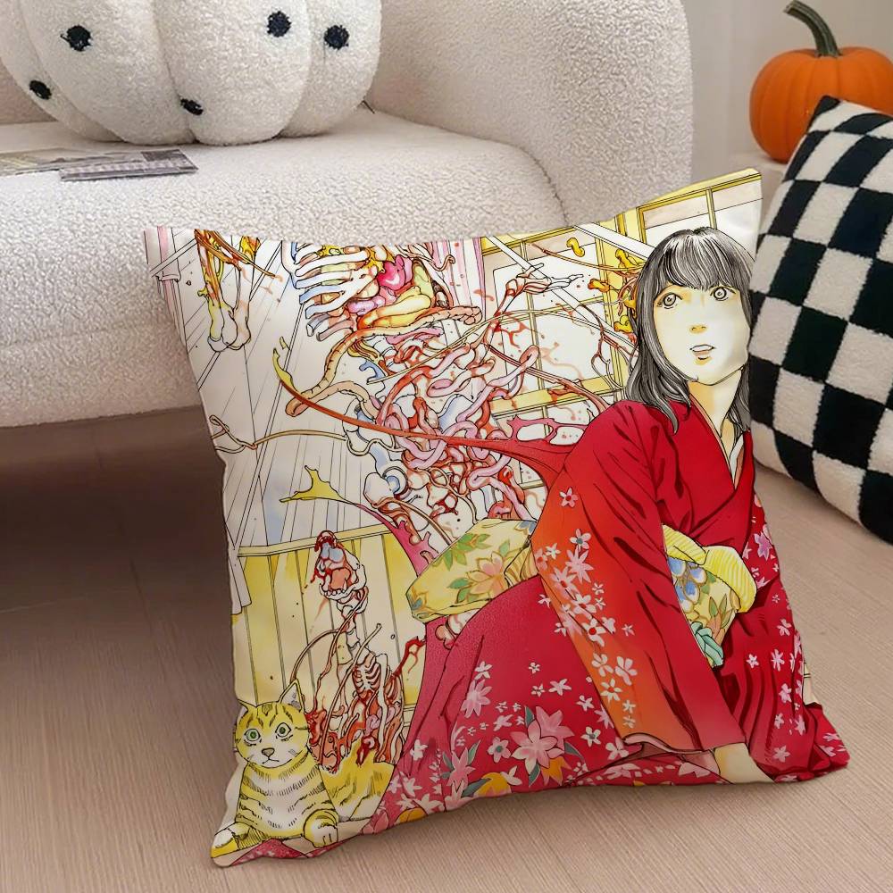 Funny S-Shintaro Kago Art Pillow Case Anti-dustmite Pillowcase Invisible Zipper Silky Short Plush Sofa Cushion Cover