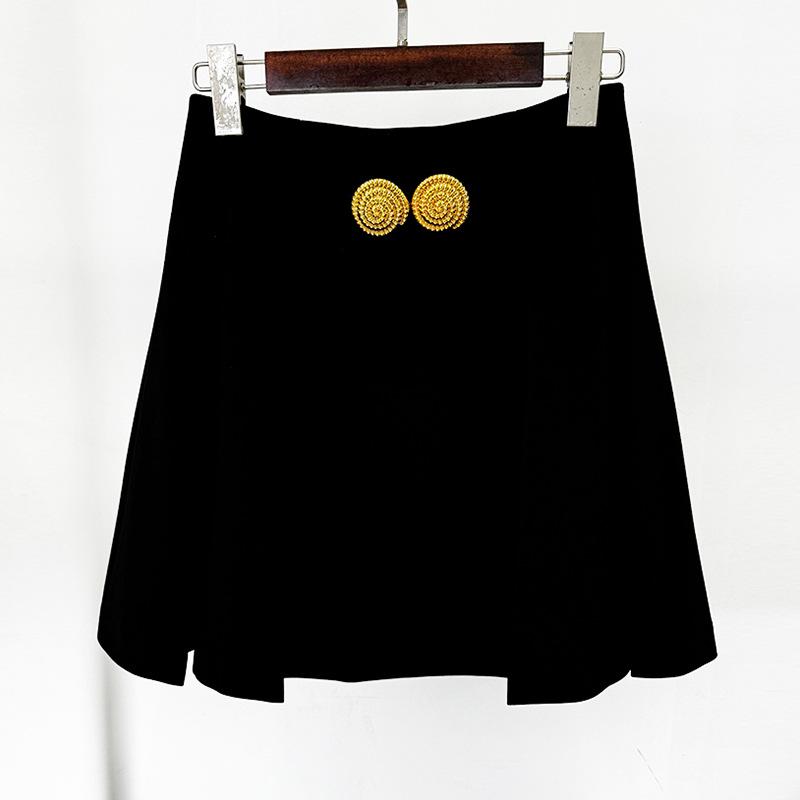 2026 High-End Pleated Mini Skirt with Large Metal Buckle Large чёрный