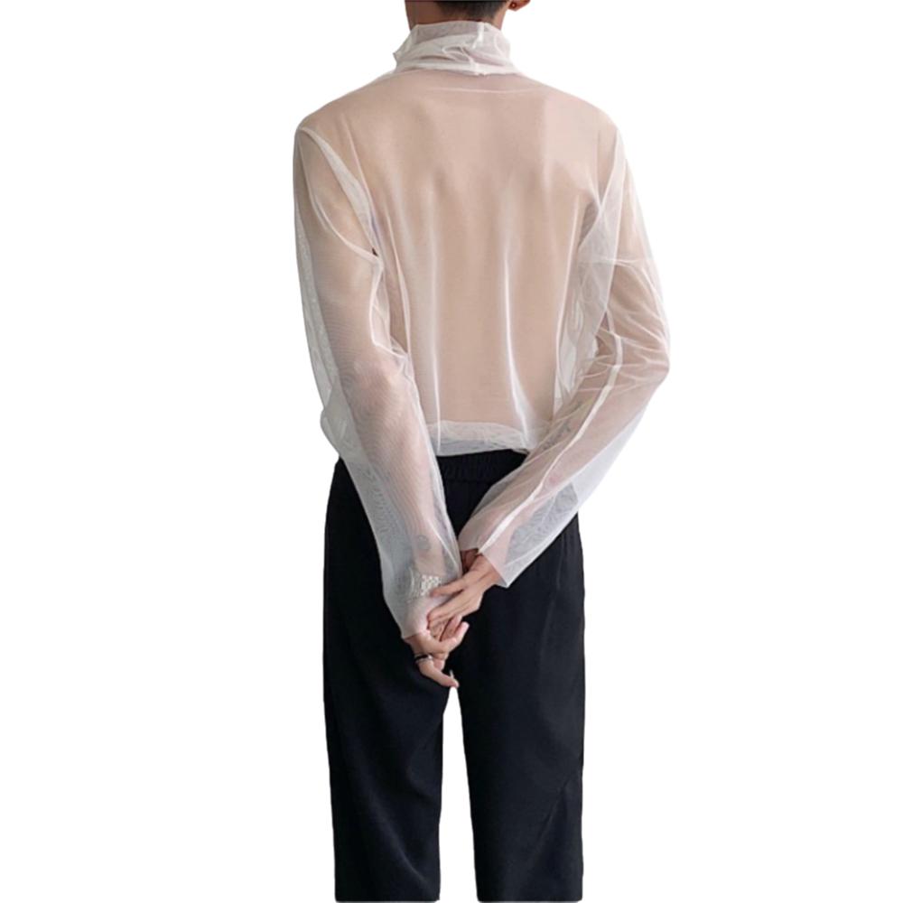 Streetwear Transparent T-shirt See-through Mesh Top Men Creative Long Sleeve T-shirt  Home