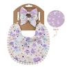 3Pcs/Set Flower Print Cotton Linen Baby Boy Girl Bibs Elastic Nylon Headband Double-Deck Saliva Towel Feeding Bandana Apron Burp