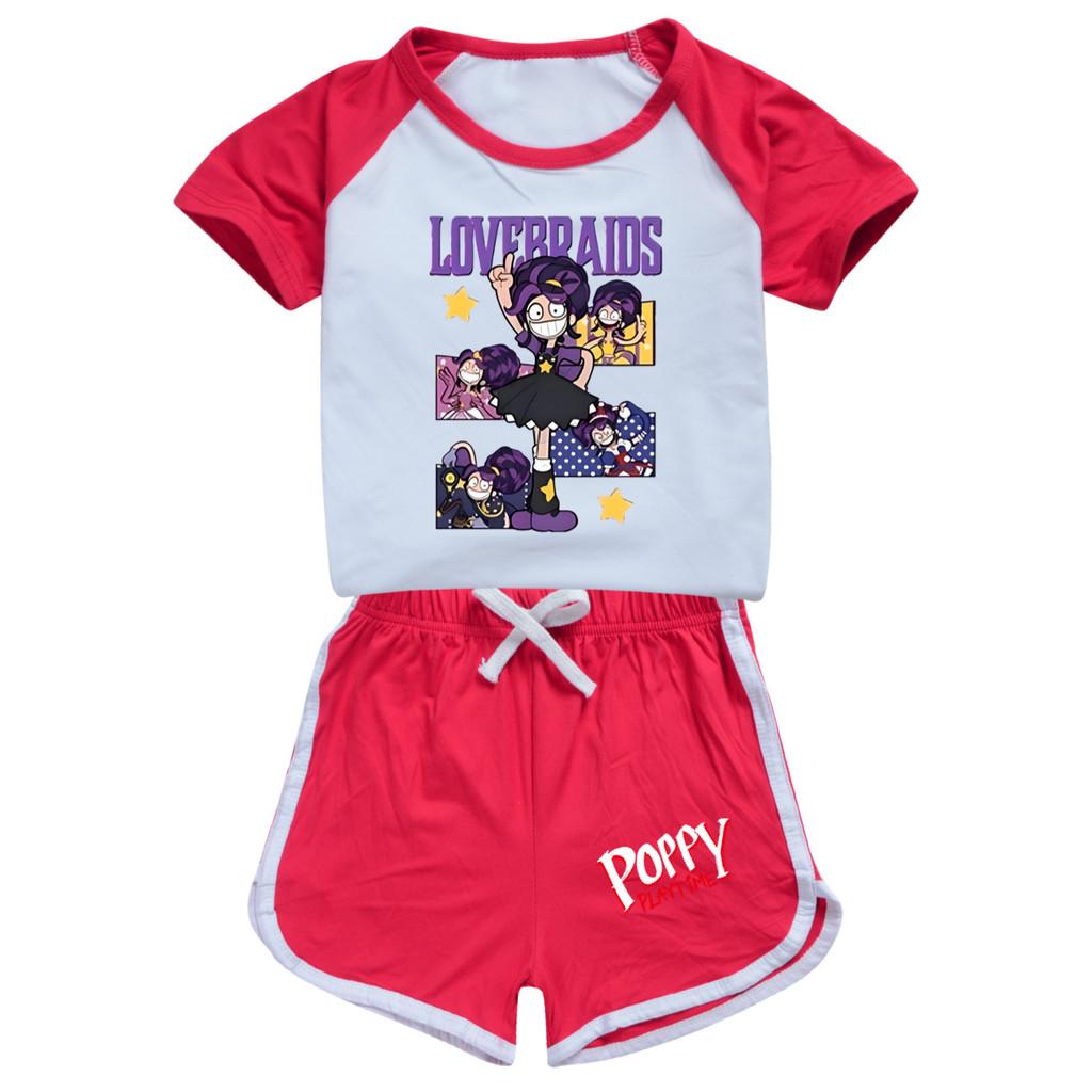 

5601 2pcs/set Kids Girls Lily Lovebraids Print T-shirt Shorts Tracksuit Outerwear 100cm красный
