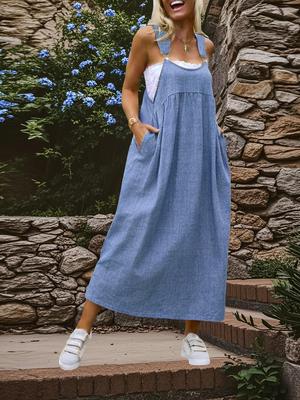 Abito Lungo da Donna Taglie Forti con Spalline - Gonna alla Moda in Stile Denim