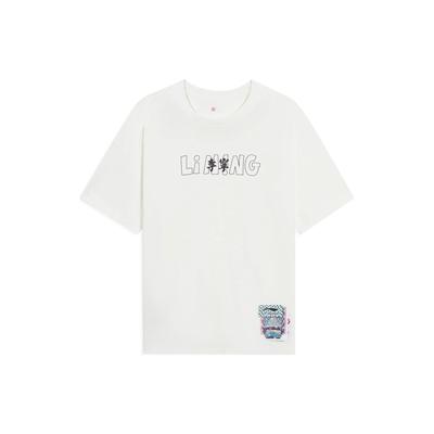 Li Ning T Shirts Unisex Ivory Crew Neck Moderate Straight Fit AHSSB17-1