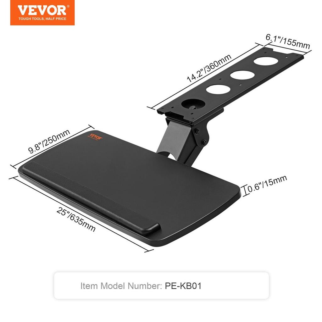 Keyboard Tray under Desk Adjustable Height, Height and Angle Adjustable under Desk Keyboard Tray Slide out, Large 25x9.8 inch Keyboard Holder under