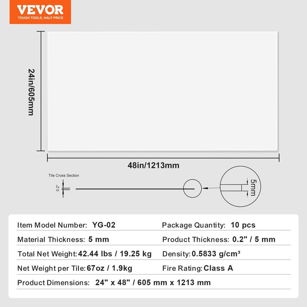 Ceiling Tiles 10-Pack 24 X 24 In PVC Foam Fire-Rated Smooth White