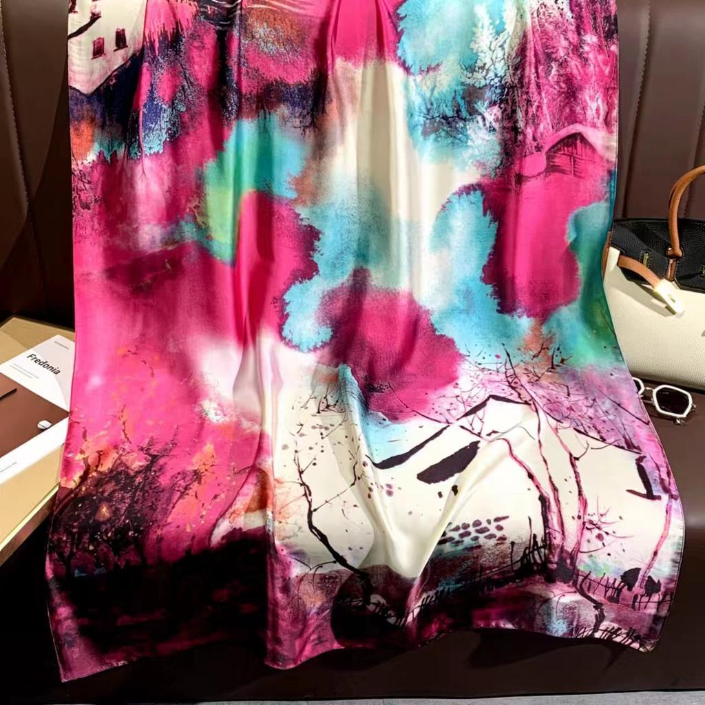 Cashew Fashion Scarf Simulation Silk Colour Blocking Temperament Beach Towel Female Silk Scarf Air Conditioning Shawl Outwear Scarf