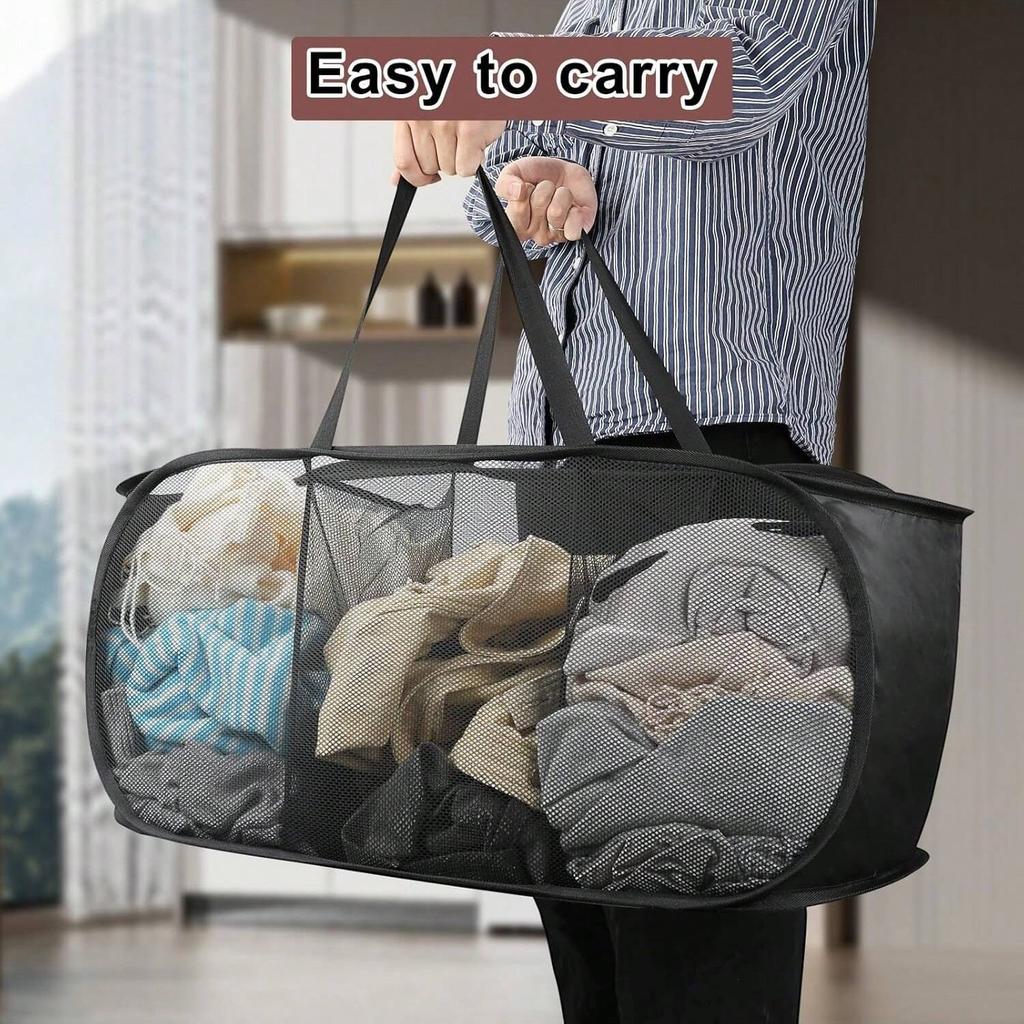 1pc Home Bathroom Mesh Storage Basket Shower Laundry Clothing Dirty Clothes Bag Foldable Portable Business Travel