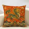 Red Chinese-style Animal Cushion Cover Natural Linen Organic Fabric Double-Sided Printing Breathable For Home Decor