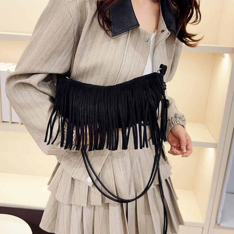Třásněná taška, Retro a módní, Horká holka Jednoramenná taška, Crossbody Taška s rohem