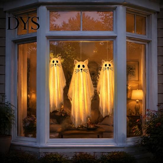 Halloween Hanging Ghost Ornaments 3 Pcs Cat Decorations, Outdoor Large Cute Flying Playful Spooky for Front Porch, Yard, Garden, Patio, Lawn,
