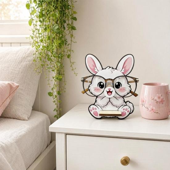 Cute Wooden Animal Glasses Holder, Cartoon Duck Dog Cow Sunglasses Display Stand, Desktop Eyeglass Holder Rack for Home Office Desk Decor