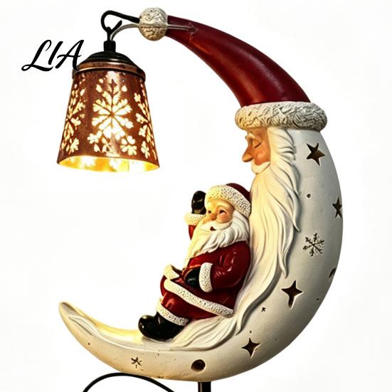 Seasonal Porch Lamp Santa Moon Garden Stake Light, Solar Powered Claus Path Light with Stake, Holiday Decorative for Outdoor Yard Lawn Patio