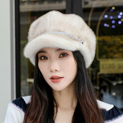 Cloud Imitation Mink Beret Hat for Ladies In Autumn and Winter Big Head Circumference with Pleats Small Face Soft Brim, Octagonal Hat Casual and Warm