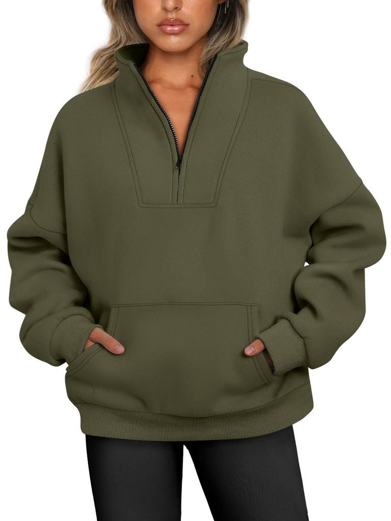 2025 Herbst/Winter Damen Casual Stehkragen Fleece-Sweatshirt mit Taschen und Reißverschluss.