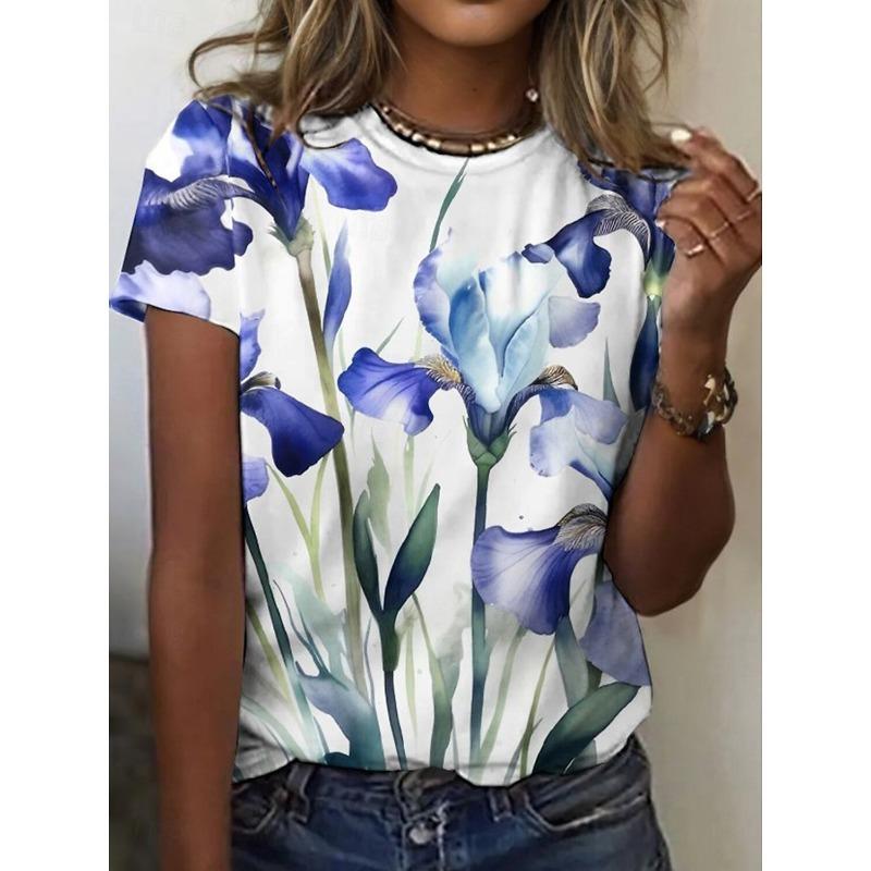 Women's Flower 3D Prints T-Shirts Short Sleeve Tees Tops 3D Prints Crew Neck T- Shirts Summer Casual Women's Clothing Apparel