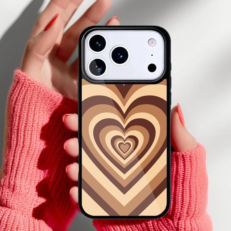 Latte Love Brown Heart Aesthetic soft Phone Case for iPhone 17 16 15 14 13 Pro Max Back Cover for 12 11 Pro Coque