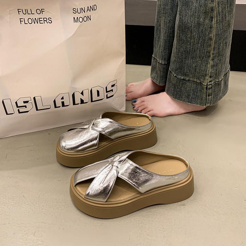 Feeling Bag Head Outer Wear with Cool Slippers Skirt Women's Summer Half Slippers Thick-soled Small Man Stepping On Shit French Mary Jane Shoes