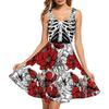 Women Ghost Haunted House Terror Bloodstained Skull Halloween Skinny Dress Adult Digital Printing Sleeveless Tank Party Costume