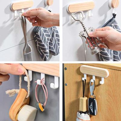 Bathroom Wood Towel Wall Mounted Clothes Self Adhesive Key Holder Storage Rack Wall Hook Hanger