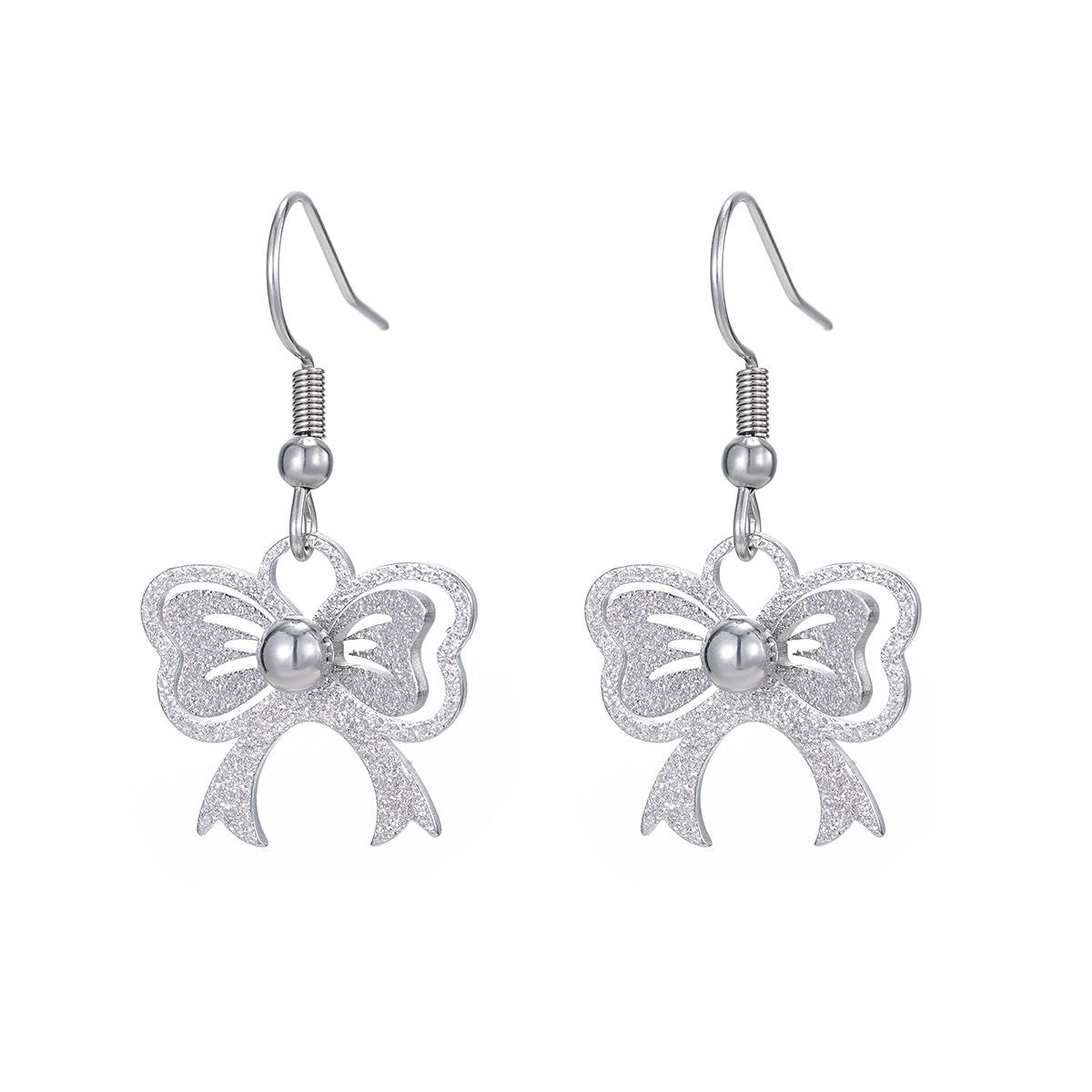 

Комплект из серег и подвески в виде банта из нержавеющей стали с камнями CZ, элегантные женские украшения, классический дизайн ленты