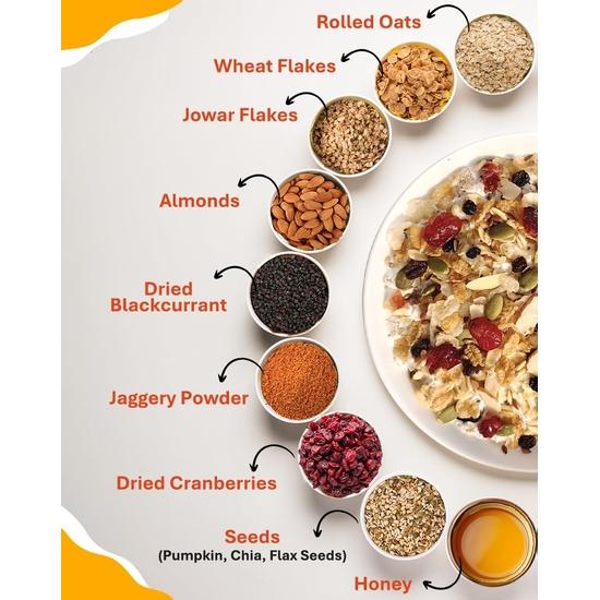 True Elements Crunchy Nuts & Berries Muesli, Almonds& Cranberries 1kg - Muesli Nuts Delight - 30% Berries | Protein Muesli| Healthy Breakfast