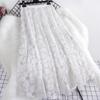 Qooth Women Fairy Shiny Flower Mesh Tutu Skirt Elegant Elastic Waist Long Tulle A-line Skirt QT2297