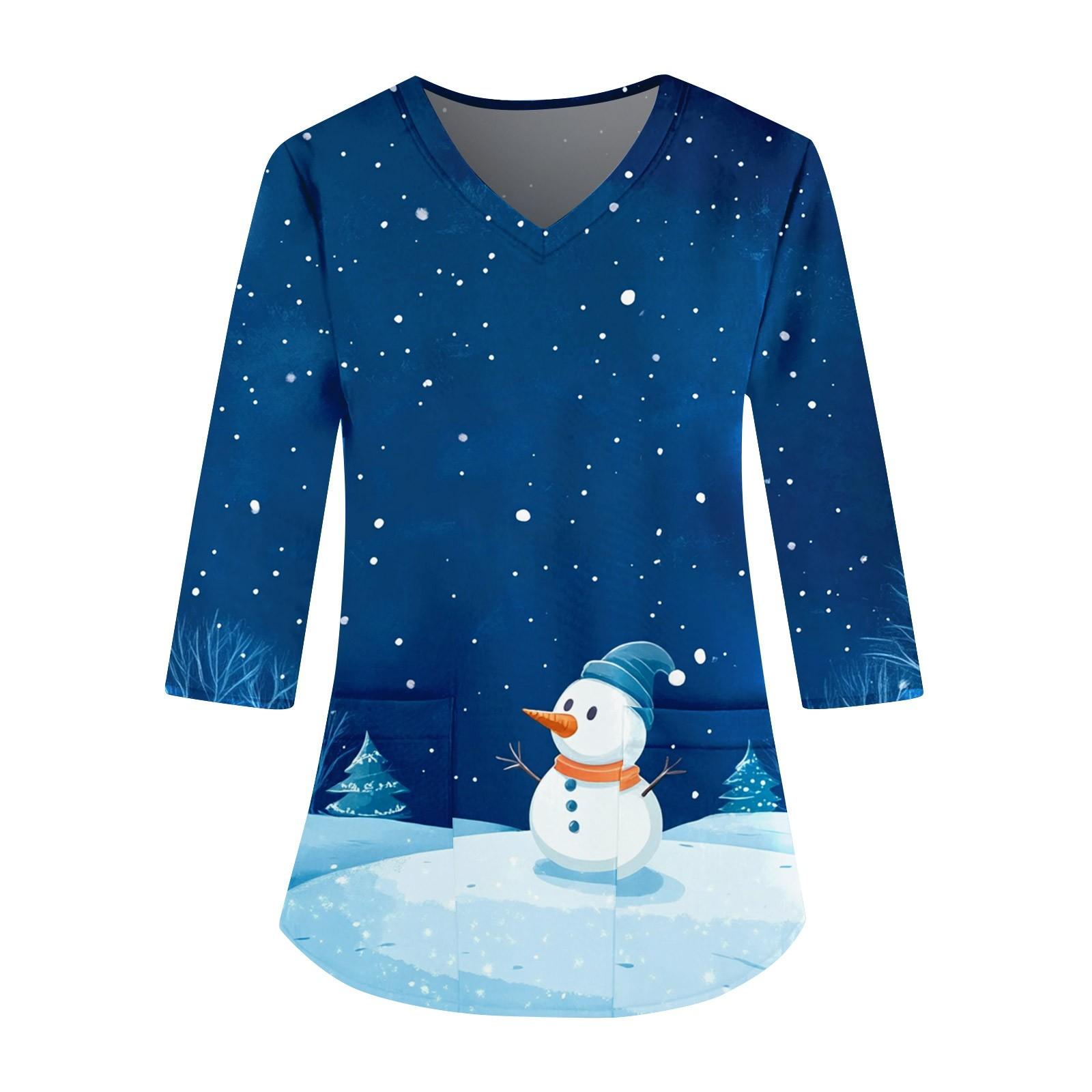 

Модные женские комбинезоны с V-образным вырезом и рукавами 3/4, карманы, рождественские принты, свободные топы XXXXXL