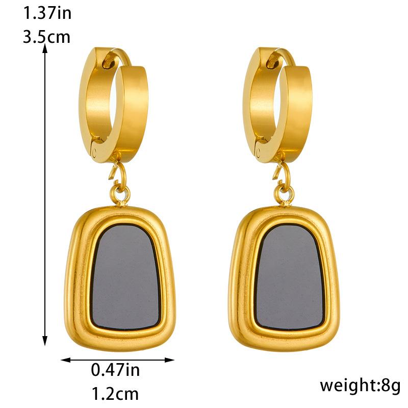 Fashion Retro Trapezoid Geometric Pendant Gold Necklace and Earring Set, Versatile Chain Jewelry for Everyday Look