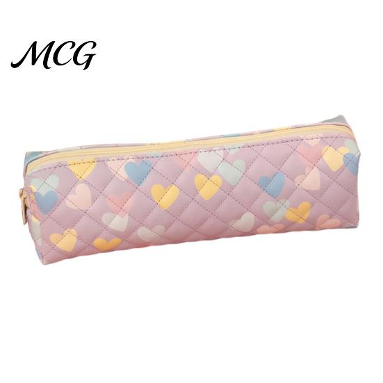 Square Pencil Pouch Heart Print Case, Minimalist Pen Pouch, Large Zipper Bag Capacity Stationery for Students, School Office Supplies Durable Holder