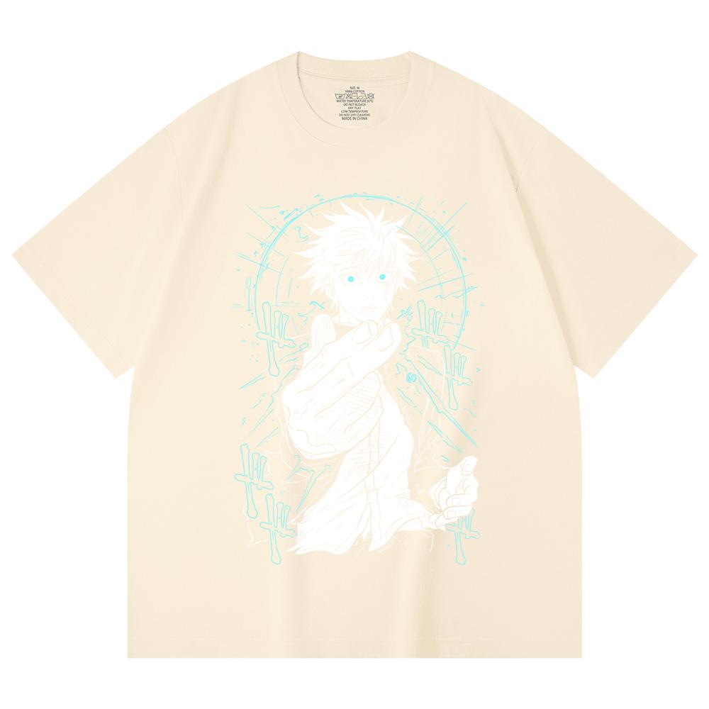 

230 Gsm 100% Cotton Jujutsu Kaisen V2 Gojo Print Unisex Heavy Cotton T Shirt XS абрикосовый