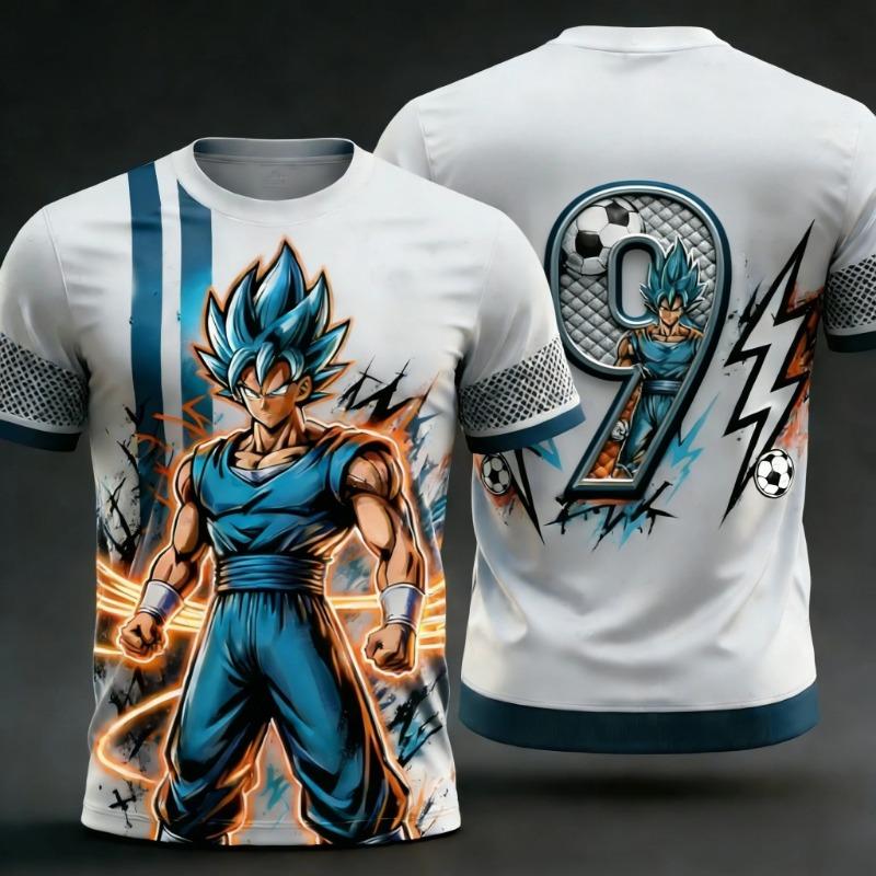 2026 Summer New Adult Men's Dragon Ball Goku 3D Printed Special Football Jersey Numbers 1 To 10 Kids Anime T-Shirt Unisex