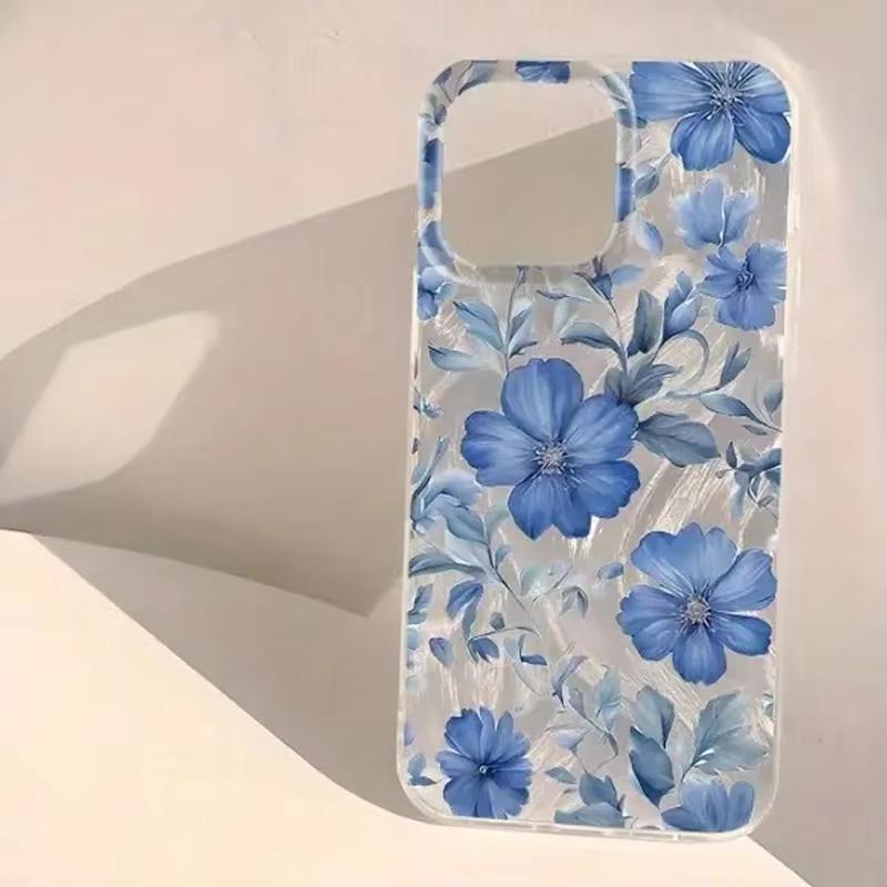 Fashionable Sparkling Blue Floral Pattern Phone Case for iPhone 16 16E 15 14 13 12 11 Pro Max 7 8 14 15 Plus X XR XS SE2 Cover