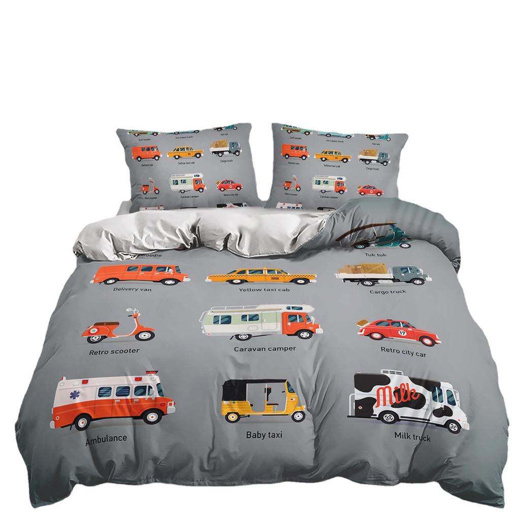 Three-Piece Quilt Cover Cartoon Car Decoration Bedding Digital Printing Kit