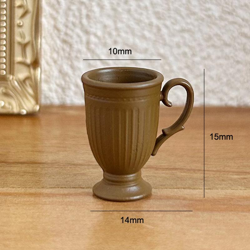 1Pcs Dollhouse French Retro Mini High Foot Relief Mark Coffee Cup With Handle Miniature Scene Decoration High End Stemmed Mugs