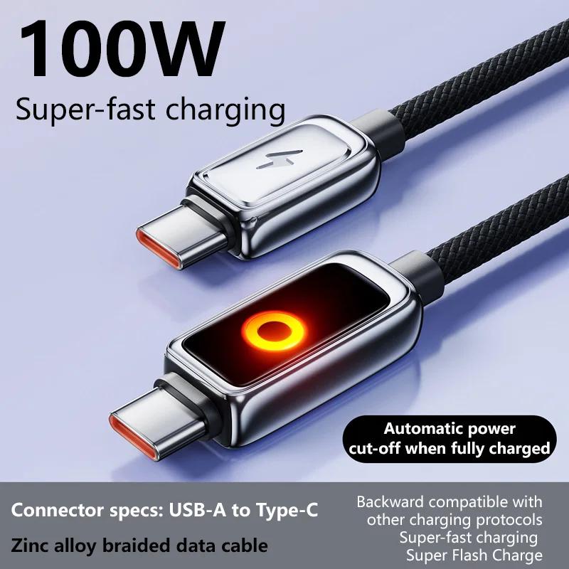 100W Data Cable Quick Charging Cable Automatic Power Off Fast Charge USB A C To C For Phone Highspeed Data Transfer Cable