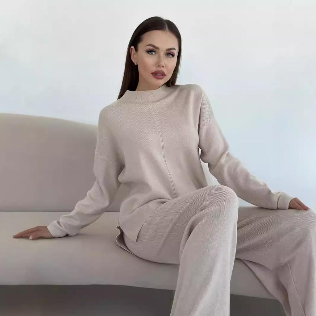 Set pulover dama 2 piese tinute Pulover tricotat Pulovere Topuri pantaloni largi Trening Lounge Seturi asortate tinute toamna iarna Trening pentru femei