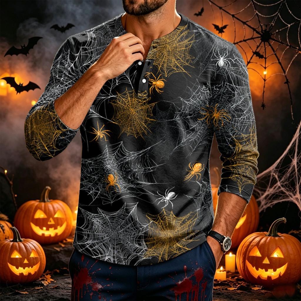 Men's Long Sleeve Shirt with Print for Casual Holiday Wear