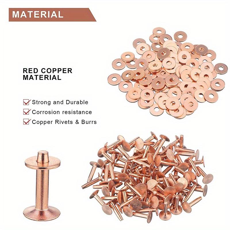 50 Sets Copper Rivets and Burrs Washers Leather Copper Rivet Fastener for Collars Leather DIY Craft Supplies