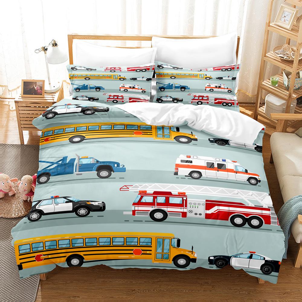 3D Children's Toy Car Series Bedding Set Children's Room Duvet Cover and Pillow Case Full Size Quick Drying Home Decoration for Boys' Room