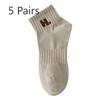 5 Pairs of Women's Spring and Autumn Cotton Short Tube Embroidery Sports Boat Socks