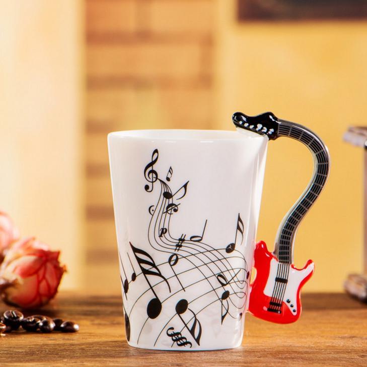 Mug Novelty Music Guitar Ceramic Cup Personality Music Note Milk Juice Lemon Mug Coffee Tea Cup